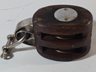 Antique Wood Barn Double Wheel Pulley Block   Tackle  4inch X 3 Inch 