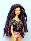 Barbie Doll Wig Size 4 Spun Wool Dreadlock Ooak Custom  131 Black  Fuchsia  Blue