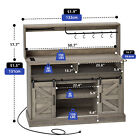 52  Farmhouse Storage Home Bar Buffet Shelves Cabinet Sliding Door Power Outlets