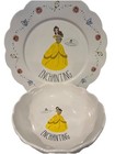 New Rae Dunn Disney Beauty   The Beast Belle 4 Pc  White Plates Bistro Bowls Set