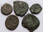 Lot Of 5 Ancient Roman   Byzantine Bronze Coins Mixed Types Cleaned 15   25mm