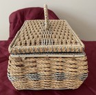 Vintage Dritz Sewing Basket Wicker Style W handle Made In Japan 894