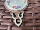 Vtg  Guilloche Sterling Hand Mirror Roses Beveled Lt  Blue Pink Roses Chatelaine