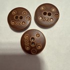 3 Pcs Brown Wood  two Hole Antique Buttons 