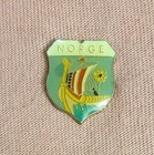 Vintage Norge Norway Norwegian Viking Ship Shield Travel Souvenir Lapel Pin
