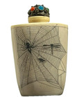 Vintage Chinese Snuff Bottle Ornate Top Carved Spider Web Dragon Fly
