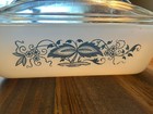 Glasbake Milk Glass Blue Flowers Loaf Pan 1 5 Qt J522 Usa--vintage