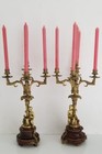 Pair Antique 19th C  Gilt Bronze Putti Candelabra Rouge Marble Base H 22   