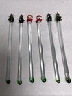 Vintage Hand Blown Glass Christmas Swizzle Sticks Cocktail Stirrers Set Of 6
