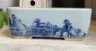 Vintage Chinese Blue   White Landscape Scene Low Bonsai Garden Planter Pot