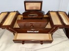 Lot Of 2 Vintage Singer Wood Accordion Expandable Sewing Organizer Chest Box