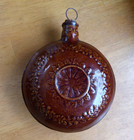 1860s Rockingham Pottery Canteen Flask With Embossed Wreaths Cork Puller Ring