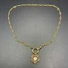Vintage 12k Gold Filled Pocket Watch Chain Fob Necklace  Dog Clip  Floral Rhines