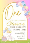 Personalized Printable Girl s 1st Birthday Invitation Pastel Digital Invite