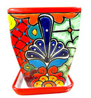 Talavera Tapered Planter W saucer Pot Mexican Pottery Folk Art Home Decor 9 