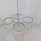 Vtg Mid Century Tumblers Silver Platinum Rim Stem Wine Glass Set Of 4 Euc