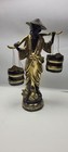 Vintage Gilt Bronze Asian Table Metal Art Sculpture Chinese Man Carrying Buckets