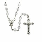 Clear Round Pressed Glass Bead Rosary Necklace 6mm Madonna Jesus Christ Cross