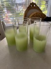 Vintage 5 Set Mcm Blendo Frosted Lime Green Ombre Glass Tumblers With Gold Trim