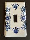 Nwob Porcelain Ceramic Delft Style Light Switch Plate Cover White Blue Flowers 