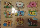 Vintage Wooden Animals 9 Piece Peg Puzzle Cow Horse Cat Hen Pig Duck