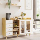 55  Buffet Cabinet  kitchen Storage Cabinet Sideboard With Drawers   Glass Door