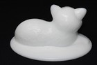 Vintage Westmoreland White Milk Glass Cat In Basket Covered Dish Lid Only  Epoc