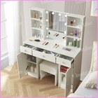 White Makeup Vanity Set W  10 Led Lighted Mirror Dressing Table Dresser Desk