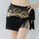 Wuchieal Belly Dance Skirt Tassel Hip Skirt Party Sequin Scarf Festival Shawl