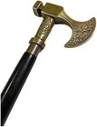 Brass Axe Handle Walking Stick Victorian Wooden Cane Vintage Medieval Style