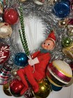    vtg Glass Ornament Christmas Wreath Knee Hugger Elf Shiny Brite Indent Poland   