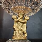 Vtg Hollywood Regency Cut Glass Pedestal Bowl Brass Cherubs 9  Tall Mcm