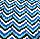 Vntg Crocheted Chevron Afghan Granny Throw 60 X 44 Electric Blue Black   White