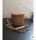 Vintage Brown Leather Binocular Case  Red Lining With Binoculars