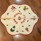 Vintage Handmade Felt Sequin Christmas Tree Skirt Santa Bells Reindeer Elf Holly