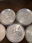 Vtg Round Aluminum Pressed Metal Duck Marsh Scene Coasters 3 25  Tin  Set Of 7