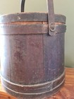 Antique Primitive Extra Large Painted Firkin- Sugar Bucket- 3 Fingerlap 13 5x16 
