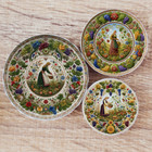Miniature Ceramic Plates Set Folk Art Floral Dollhouse Kitchen Decor 