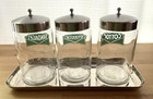 Vtg Profex Kalon Glass Apothecary Jars Set Of 3 Medical Sundry Canisters Tray