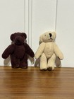 Pair Miniature Stuffed Teddy Bears   1 Tan 1 Burgundy   Jointed Arms Legs