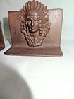Vintage Native American Indian Chief Head Bookends  Cast Iron 4 5  l  4 5  w   3 5  h