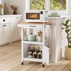 White Rolling Kitchen Cart With Microwave Stand Storage Cabinet Drawer