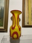 Vtg Large Bright Yellow-red Studio Art Glass Pluto   Sun Vase Mid-century Modern