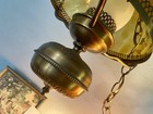 Vtg 50   s Large Amber Glass Globe Hanging Swag Lamp Light Mcm Ceiling W  Chain