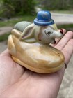 Vintage Kitschy Anthropomorphic Porcelain Animal Pin Cushion   Occupied Japan