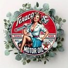 1pc Vintage Texaco Motor Oil Round Tin Metal Signs  8x8 Inches  Retro Iron Wall 