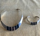 Mexico 925 Sterling Silver W   Black Onyx Choker And Bracelet  112 Grams