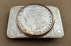 Vtg Rare Western Irvine   Jachens Sterling Silver 1896 Morgan Dollar Belt Buckle