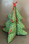 Vintage Handmade 3d Stuffed Fabric Christmas Tree Plush With Red Ribbons 14   
