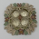 Vintage Vanity 4-tube Metal Lipstick Holder Enameled Flowers Gold   Multicolored